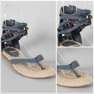 👣Bamboo Denim Embellished Thong Flat Sandals👣
